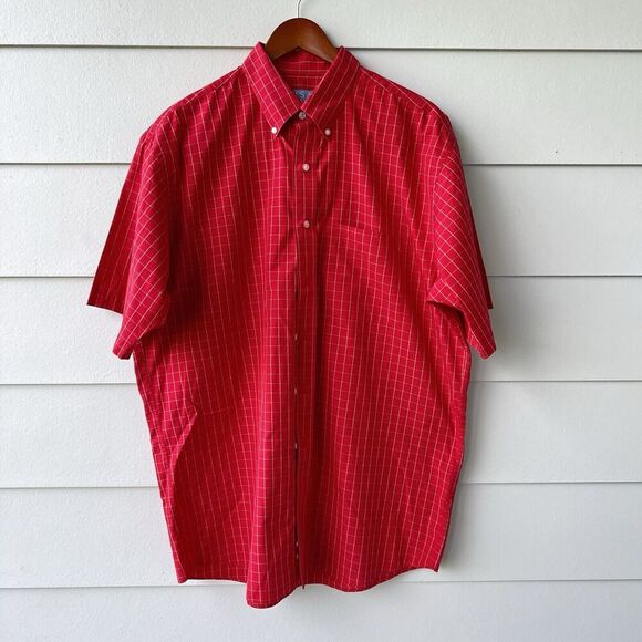 Jos A Bank Stays Cool Red Window Pane Check Shirt Button Up Mens Large - Picture 1 of 11